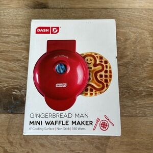 DASH Gingerbread Man Red Mini Waffle Maker New in Box